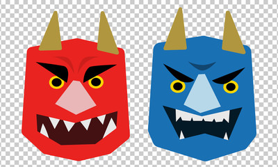 赤鬼青鬼　節分の鬼のお面　ベクター