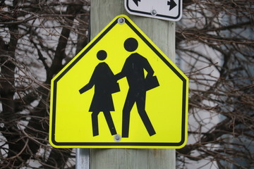 Yellow Caution Pedestrians Ahead Sign