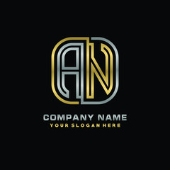 initial letter AN logo Abstract vector minimalist. letter logo gold and silver color