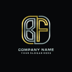 initial letter BF logo Abstract vector minimalist. letter logo gold and silver color