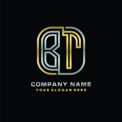 initial letter BT logo Abstract vector minimalist. letter logo gold and silver color