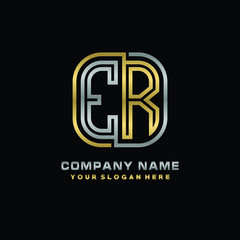 initial letter ER logo Abstract vector minimalist. letter logo gold and silver color