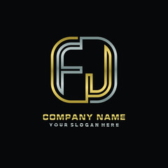initial letter FJ logo Abstract vector minimalist. letter logo gold and silver color