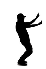 Silhouette of a man wearing casual clothes isolated on a white background. He is being rude and...