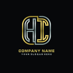 initial letter HI logo Abstract vector minimalist. letter logo gold and silver color