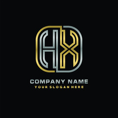 initial letter HX logo Abstract vector minimalist. letter logo gold and silver color
