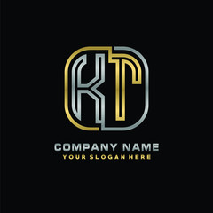 initial letter KT logo Abstract vector minimalist. letter logo gold and silver color