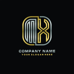 initial letter MX logo Abstract vector minimalist. letter logo gold and silver color