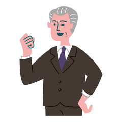 スーツ　シニア　男性　拳を握っている