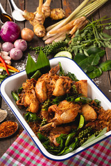 Herb Fried Chicken For health, [Thai Esan food] Herb Fried Chicken, Thai Esan local food, Thailand