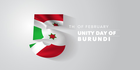 Burundi unity day vector banner, greeting card. Wavy flag in nonstandard design