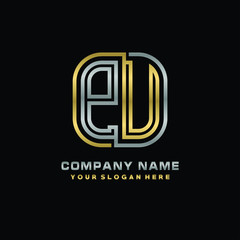 initial letter PU logo Abstract vector minimalist. letter logo gold and silver color