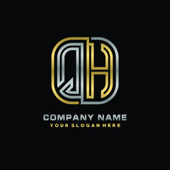 initial letter QH logo Abstract vector minimalist. letter logo gold and silver color