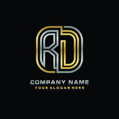 initial letter RD logo Abstract vector minimalist. letter logo gold and silver color