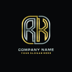 initial letter RK logo Abstract vector minimalist. letter logo gold and silver color