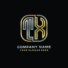 initial letter TX logo Abstract vector minimalist. letter logo gold and silver color
