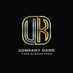 initial letter UK logo Abstract vector minimalist. letter logo gold and silver color