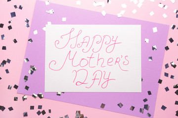 Fototapeta na wymiar Greeting card for Mother's Day on color background