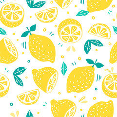 Seamless pattern with Fresh lemons for fabric, drawing labels, print on t-shirt, wallpaper of children's room, fruit background