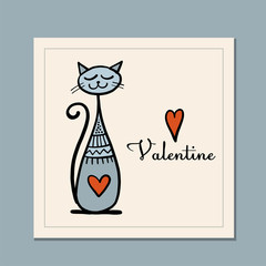Valentine's day greeting card design. Cat in love