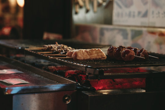 Japan Street Foods , Grilled and Hot , Japan Market Traditional , Side Angle.