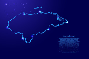 Honduras map from the contour classic blue color brush lines different thickness and glowing stars on dark background. Vector illustration.