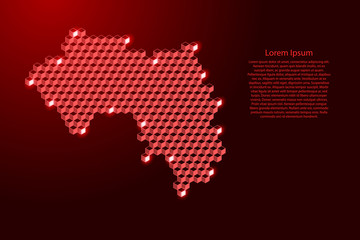 Guinea map from 3D red cubes isometric abstract concept, square pattern, angular geometric shape, for banner, poster. Vector illustration.