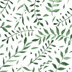 background of green branches painted in watercolor