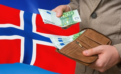 Investing money to Norway. Rich man with a lot of money.