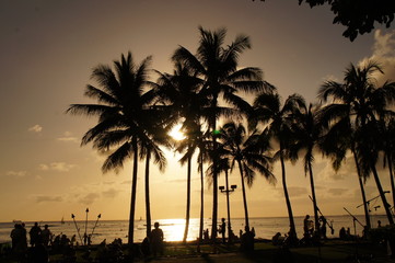 the beautiful sunset of waikiki beach
