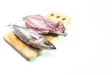 Sliced Raw Mackerel stretched isolated on white background