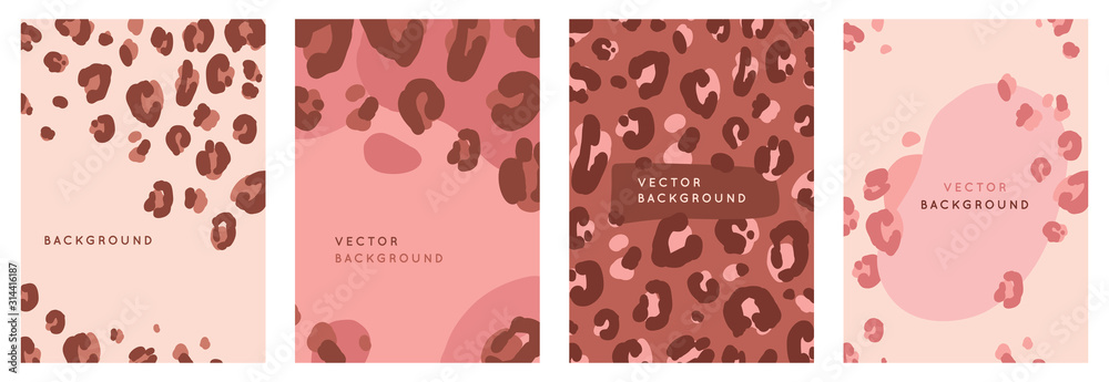 Poster Vector set of abstract creative backgrounds in minimal trendy style with copy space for text with leopard print  - design templates for social media stories