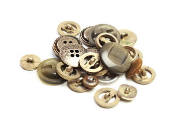 collection of vintage cloth button closeup on white background - Image