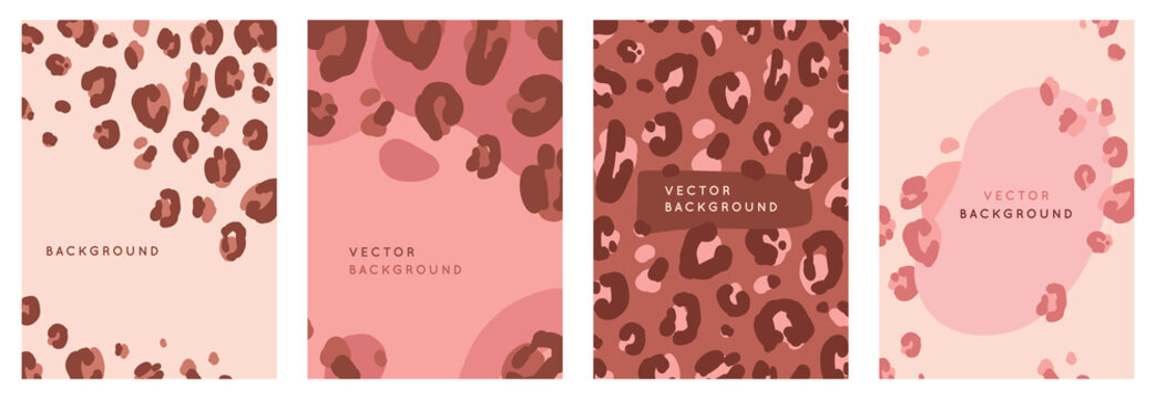 Vector set of abstract creative backgrounds in minimal trendy style with copy space for text with leopard print  - design templates for social media stories