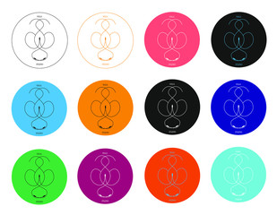 Collection of cute icons for yoga studio with a silhouette of a man in a lotus position