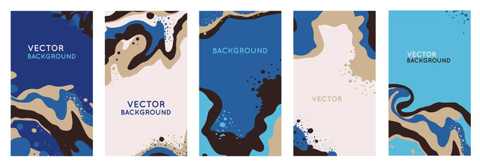 Vector set of abstract creative backgrounds in minimal trendy style with copy space for text - design templates for social media stories - simple, stylish and minimal wallpaper designs for invitations