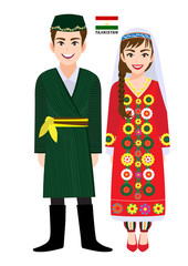 Couple of cartoon characters in Tajikistan traditional costume vector