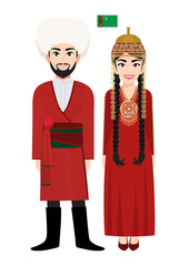 Couple of cartoon characters in Turkmenistan traditional costume vector