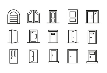 Set of door related vector line icons.
