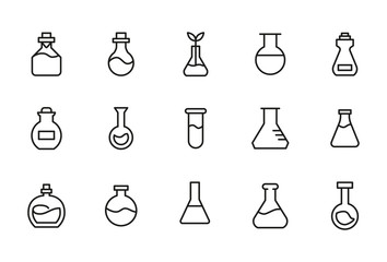 Stroke line icons set of flask.
