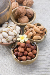 nuts or hazelnuts nuts and mix nut on a background new.