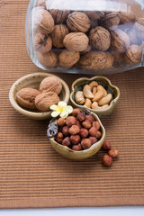 nuts or hazelnuts nuts and mix nut on a background new.
