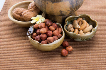nuts or hazelnuts nuts and mix nut on a background new.