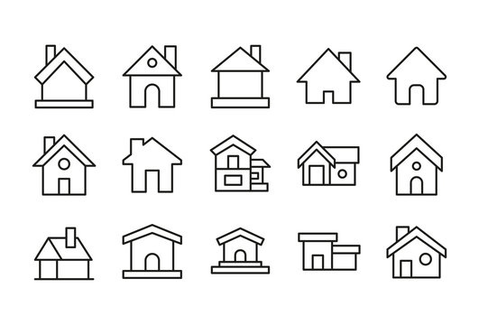 Set of home related vector line icons.