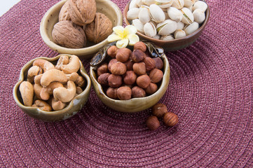 nuts or hazelnuts nuts and mix nut on a background new.