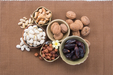 nuts or hazelnuts nuts and mix nut on a background new.
