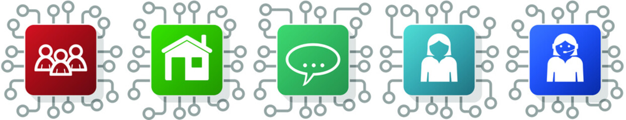 Set of home, support, user, contact and service icons for webdesign and mobile applications, cpu, chip concept vector illustration