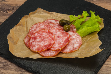 Spanish Salchichon sausage with salad