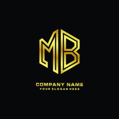 Fototapeta premium Initial letter MB, minimalist line art monogram hexagon logo, gold color