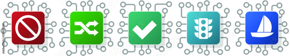 Aufkleber set of stoplight, warning, sailboat, sail and traffic icons for webdesign and mobile applications, c